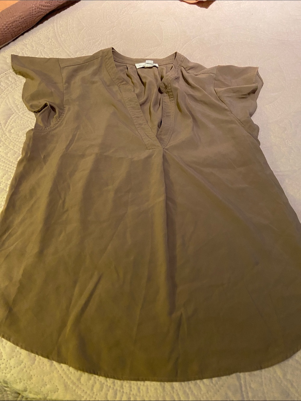 Calvin Klein Taupe Short Sleeve Split-Neck Blouse